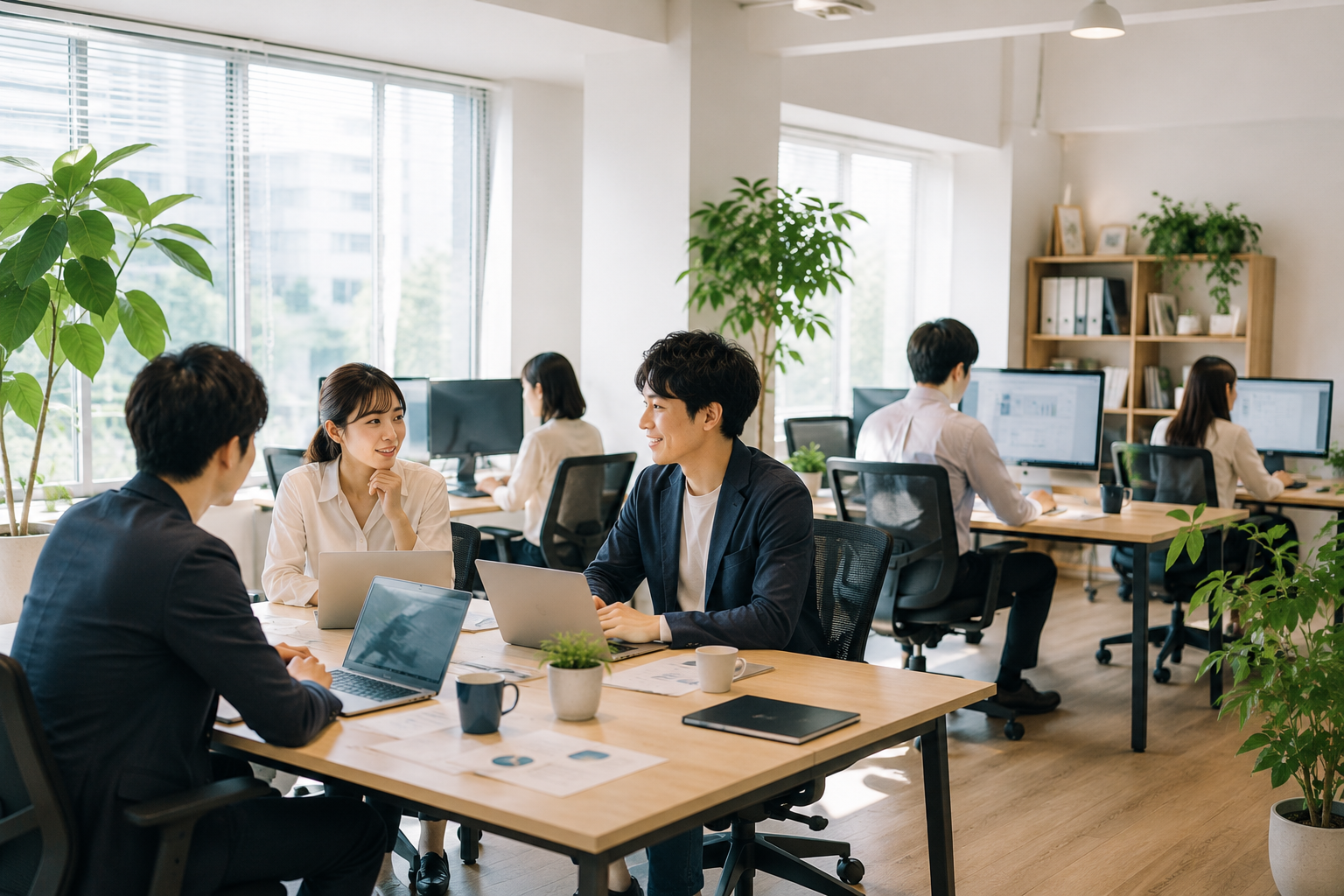 オフィスで採用について打ち合わせをする様子