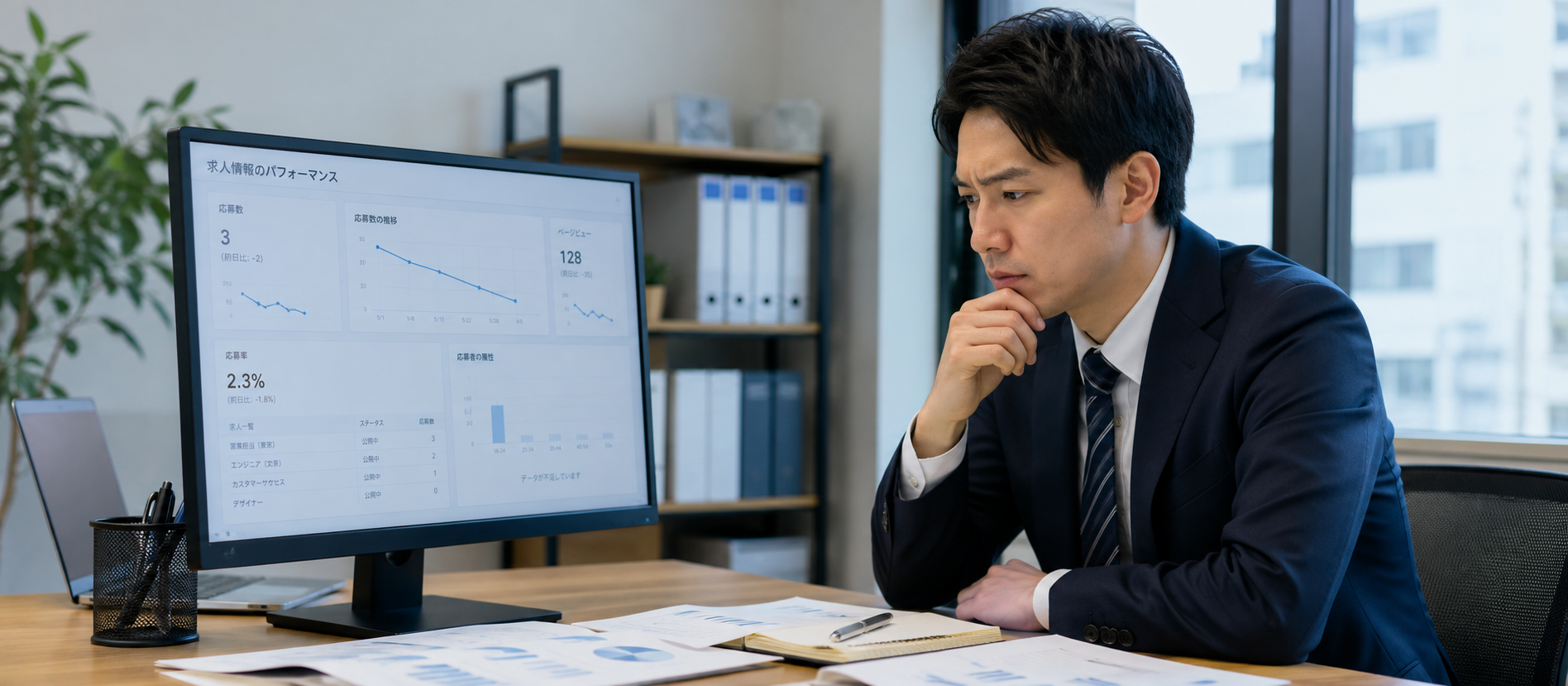 求人を掲載しても応募が集まらず、応募状況を確認している採用担当者