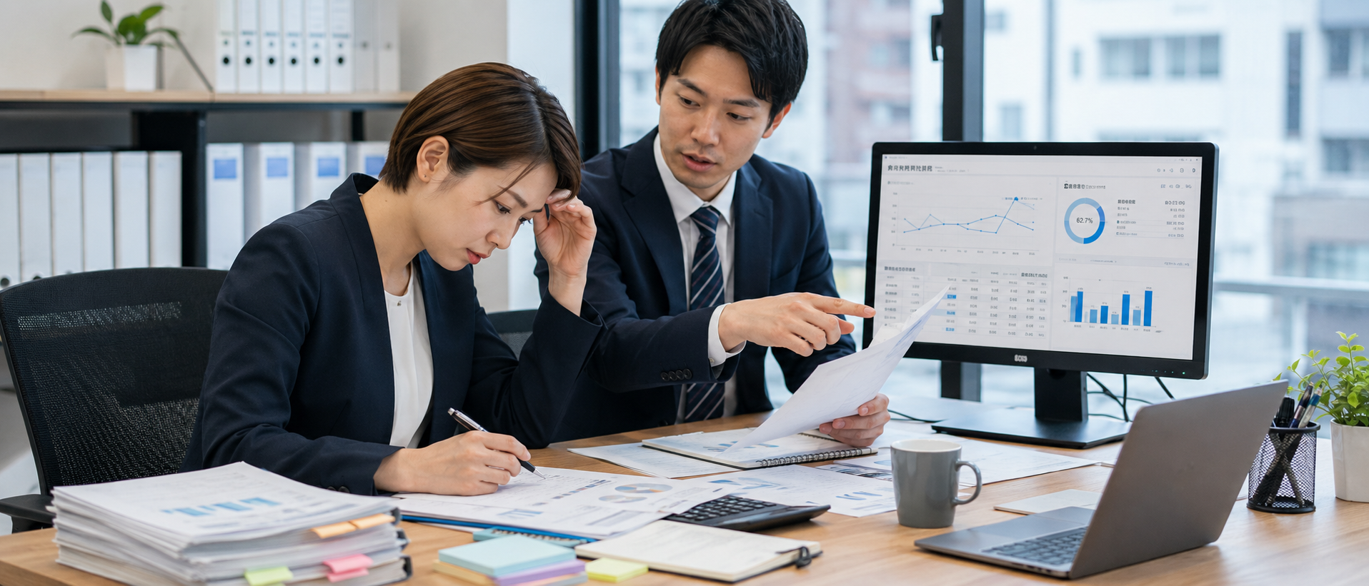 掲載後の応募データを確認しながら改善方法を検討している採用担当者